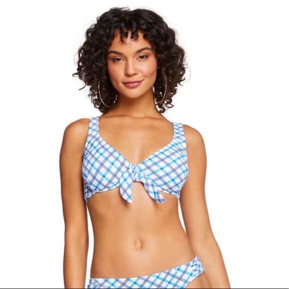 NWT Jessica Simpson Afternoon Tea Tie Front D-Bra in Caspian Plaid Size LD - Picture 5 of 7